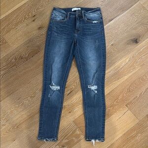 VERVET BY FLYING MONKEY Blue Ankle Length Distressed Jeans